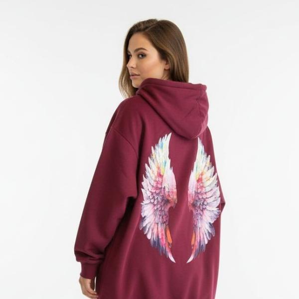 Burgundy fluffy feathers hoodie